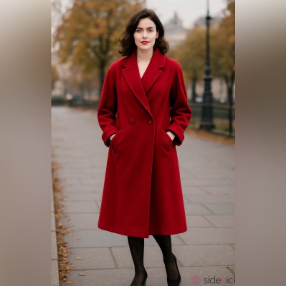 Vintage Andrea Marin New York Wool Blend Long Red Coat Size 10P Winter Warm
